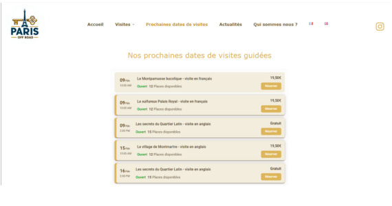 Site Paris Off Road planning des visites