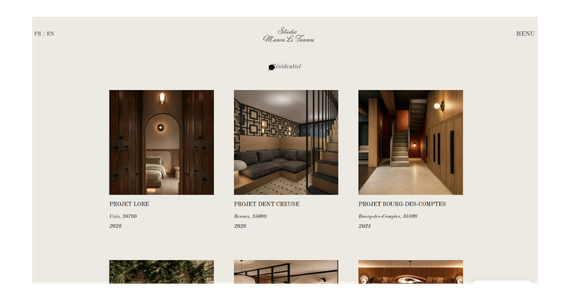 Portfolio d'architecture intérieure développé avec un Custom Post Type WordPress permettant d'ajouter facilement de nouveaux projets.